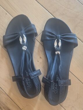 Black Bow T-Strap Sandals